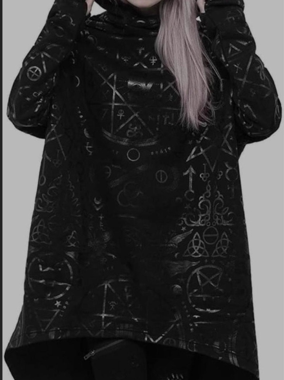Killstar Black Matte & Gloss Occult Hooded Tunic - Picture 3 of 9
